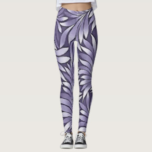 Legging Folhas Decorativas em Ametista e Branco