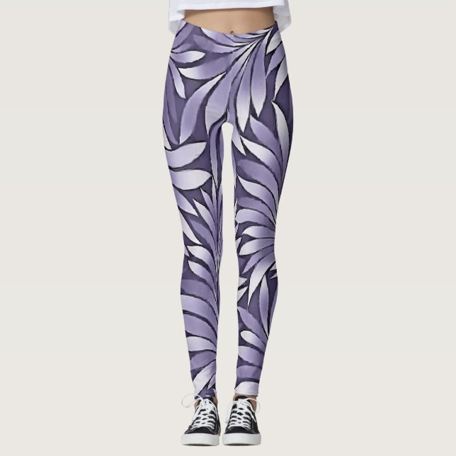Legging Folhas Decorativas em Âmexita e Branco (Frente)