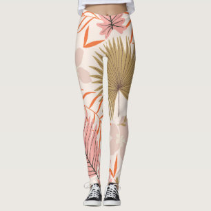 Legging Folhas Desenhadas À Mão: Padrão Selvagem Exótico.