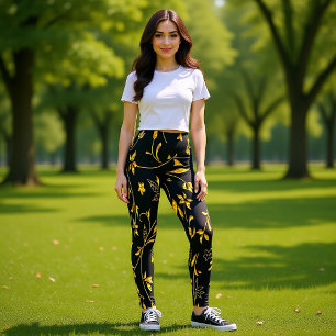 Legging Folhas Douradas com fundo preto