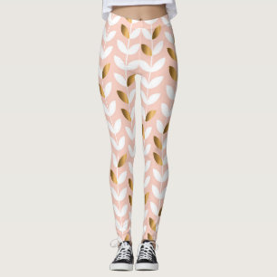 Legging Folhas Douradas Elegantes: Rosy Vintage.