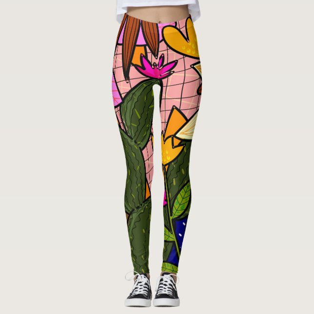 Legging Folhas e flores tropicais abstratas   (Frente)