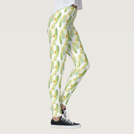 Legging Folhas e flores tropicais amarelas e verdes