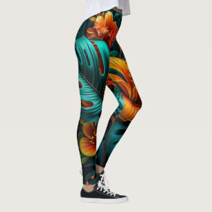 Legging Folhas e flores tropicais coloridas e elegantes  