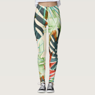 Legging Folhas e flores tropicais: padrão vibrante