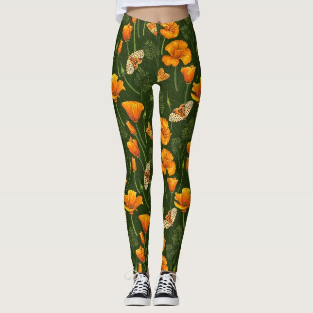 Legging Folhas e mariposas da Califórnia em verde escuro (Frente)