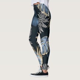 Legging folhas escuras plantas tropicais  