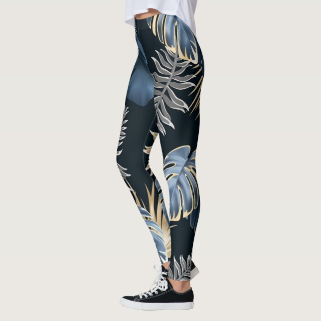 Legging folhas escuras plantas tropicais   (Esquerda)