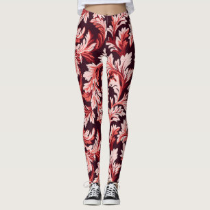 Legging Folhas Espirais Vintage Barrocas, Texturadas.