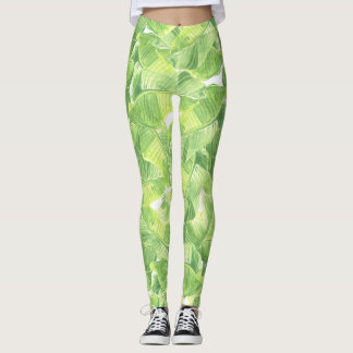 Legging Folhas Exóticas: Aquarela Sem Costura