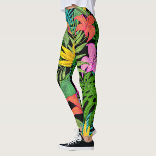 Legging Folhas Florais Tropicais de Verão Coloridas Elegan