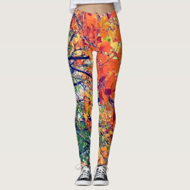 Legging Folhas laranja e verde