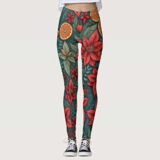 Legging Folhas Modernas de Poinsettia de Natal