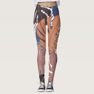 Legging Folhas monstera exóticas, tropicais de safra.