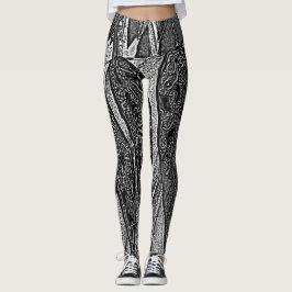 Legging folhas pretas e brancas contemporâneas design