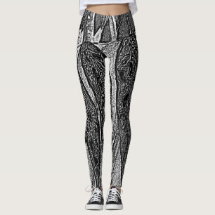 Legging folhas pretas e brancas contemporâneas design