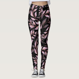 Legging Folhas rosa de Pastel em preto