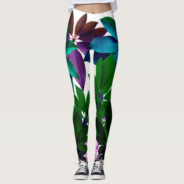 Legging Folhas rosa e verde (Frente)