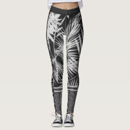 Legging Folhas tropicais brancas e pretas