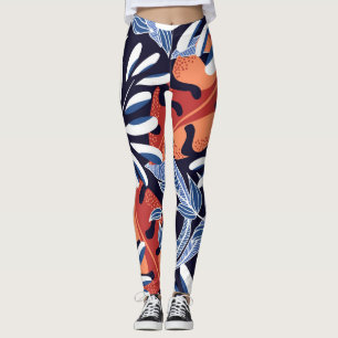 Legging Folhas tropicais coloridas com fundo azul