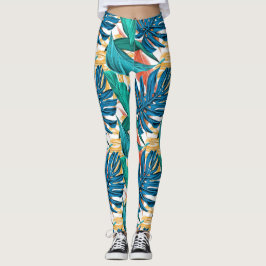 Legging Folhas tropicais coloridas, design de padrão exóti