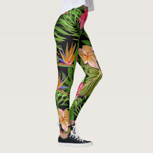 Legging Folhas Tropicais Coloridas e Flores de Hibisco  