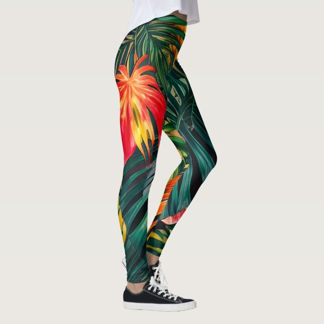 Legging Folhas Tropicais Coloridas e Flores de Hibisco | (Direita)