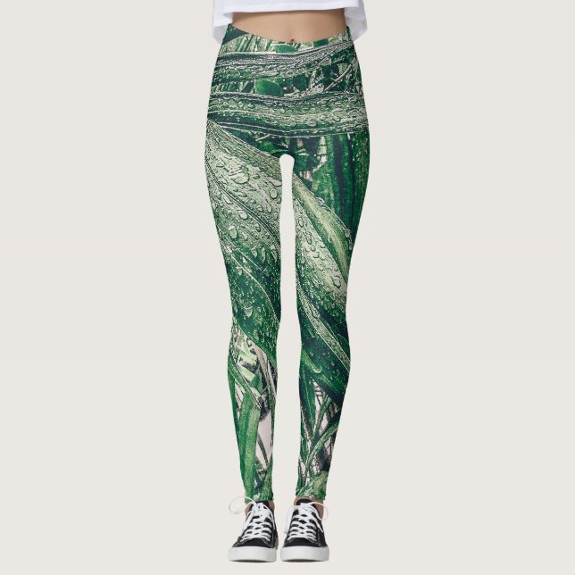 Legging Folhas tropicais com gotas de chuva (Frente)