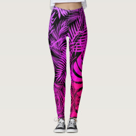 Legging Folhas tropicais cor-de-rosa-púrpura