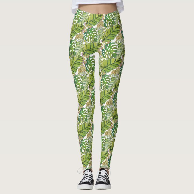 Legging Folhas Tropicais Cujas Cores De Água (Frente)