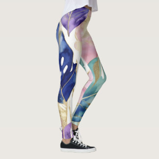 Legging Folhas tropicais de borda ouro em harmonia vibrant
