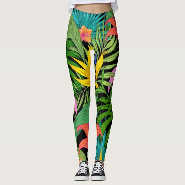 Legging Folhas tropicais de padrão (Frente)