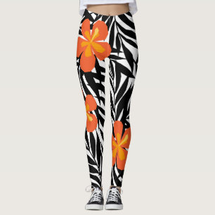 Legging Folhas tropicais de palma, estilo vintage applique