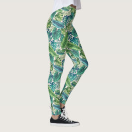 Legging Folhas Tropicais de Palma Verde e Teal Banana Mons