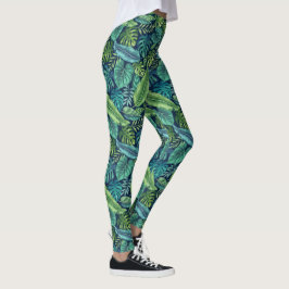 Legging Folhas Tropicais de Palma Verde e Teal Banana Mons