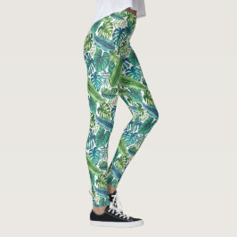 Legging Folhas Tropicais de Palma Verde e Teal Banana Mons