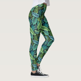 Legging Folhas Tropicais de Palma Verde e Teal Banana Mons