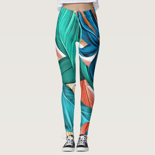 Legging Folhas Tropicais De Primavera E Verão (Frente)