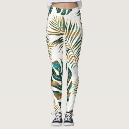 Legging Folhas tropicais de téal e de ouro padronizadas