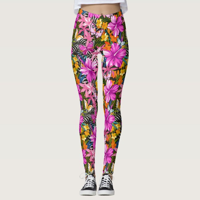 Legging Folhas tropicais e flores (Frente)