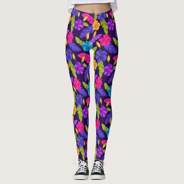 Legging Folhas tropicais e flores Padrão-23857 (Frente)