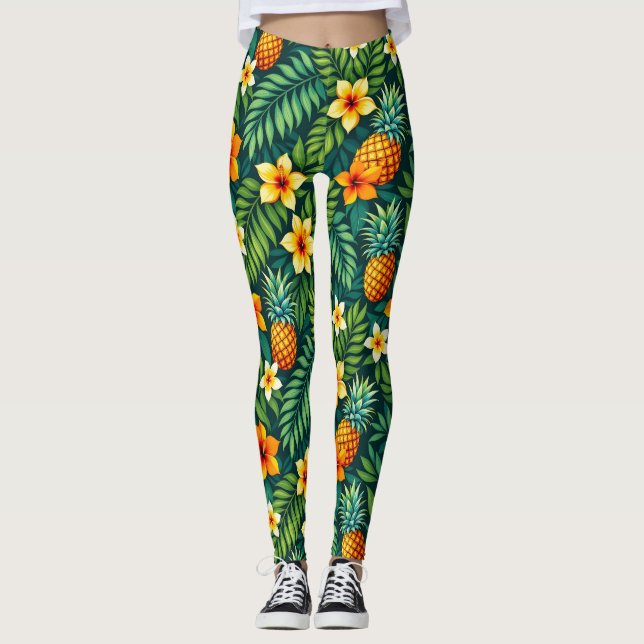 Legging Folhas tropicais e padrão de abacaxi (Frente)