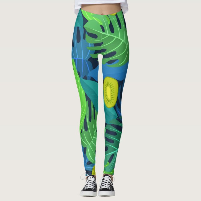 Legging Folhas tropicais e padrão de Kiwi (Frente)