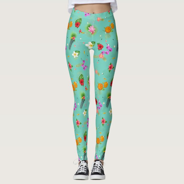 Legging Folhas tropicais em Turquesa (Frente)