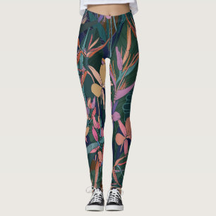 Legging Folhas tropicais, flores: vintage forrada.