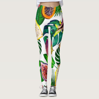 Legging Folhas tropicais, frutas, padrão sem costura de gu