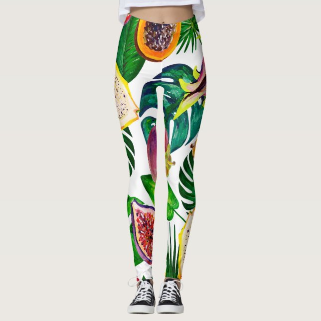 Legging Folhas tropicais, frutas, padrão sem costura de gu (Frente)