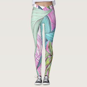 Legging Folhas tropicais grandes coloridas