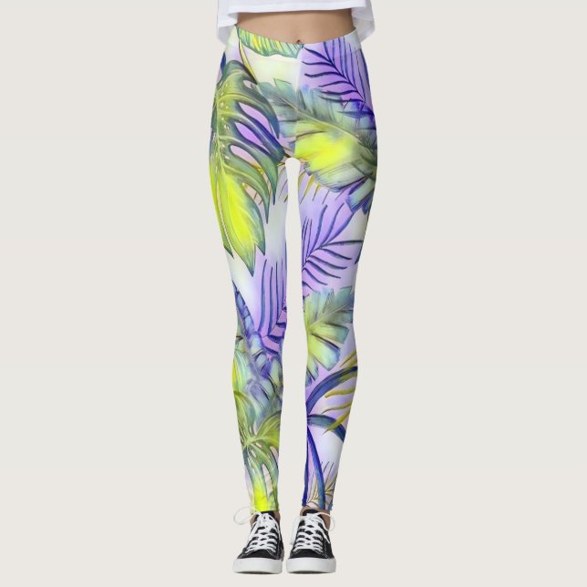 Legging Folhas tropicais grandes coloridas (Frente)