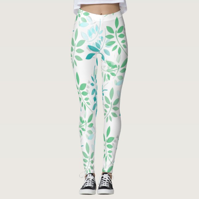 Legging Folhas verdes azuis (Frente)